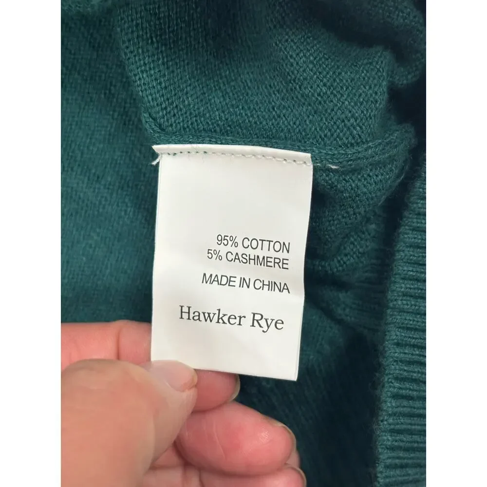 NWT Hawker Rye Men’s L Cotton Cashmere Blend Forest Green Crew Neck Sweater